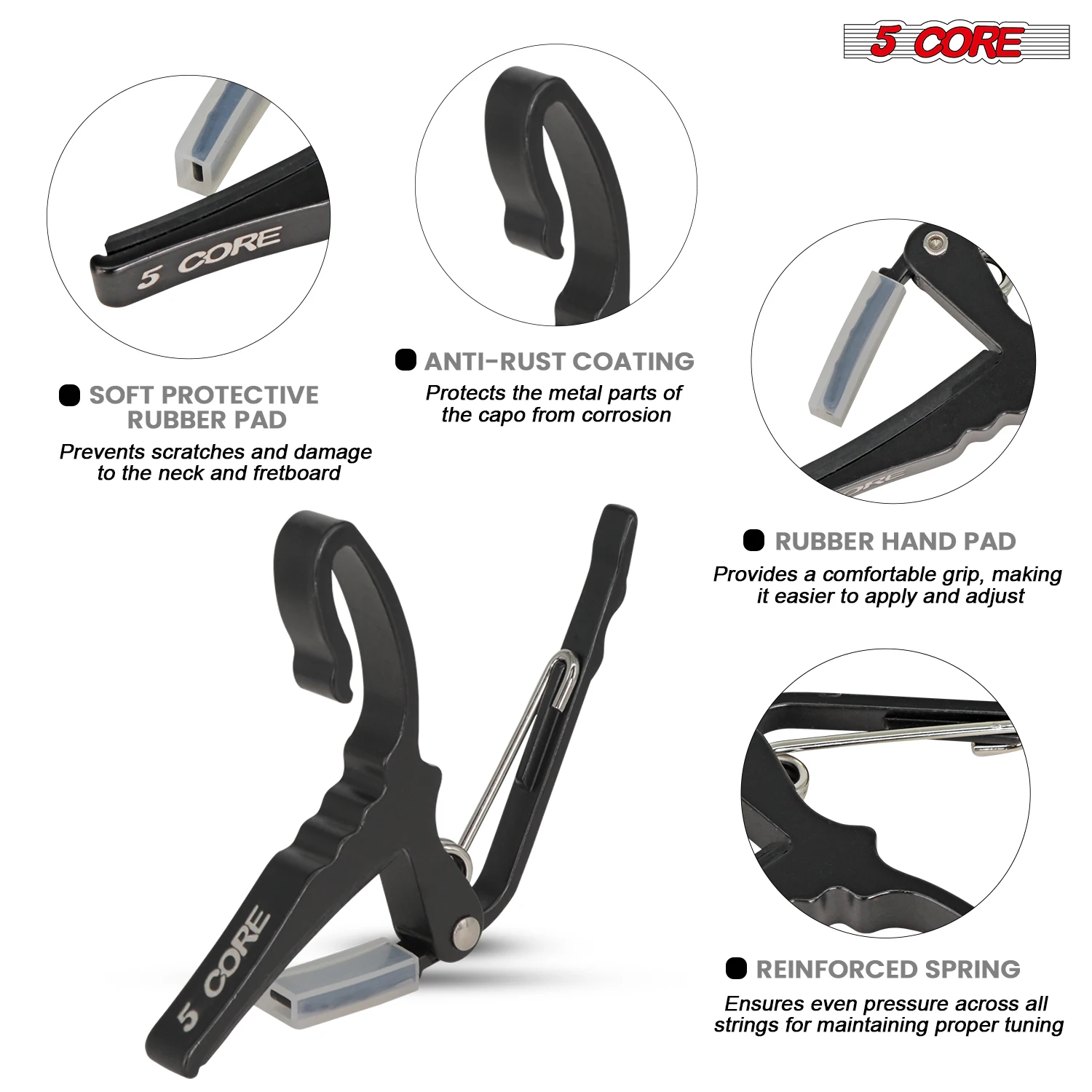 5Core Capo Klip Senar Gitar Elektrik Akustik + 6 Buah Pick Gitar Seluloid + Tas Jinjing CAPO AL BLK