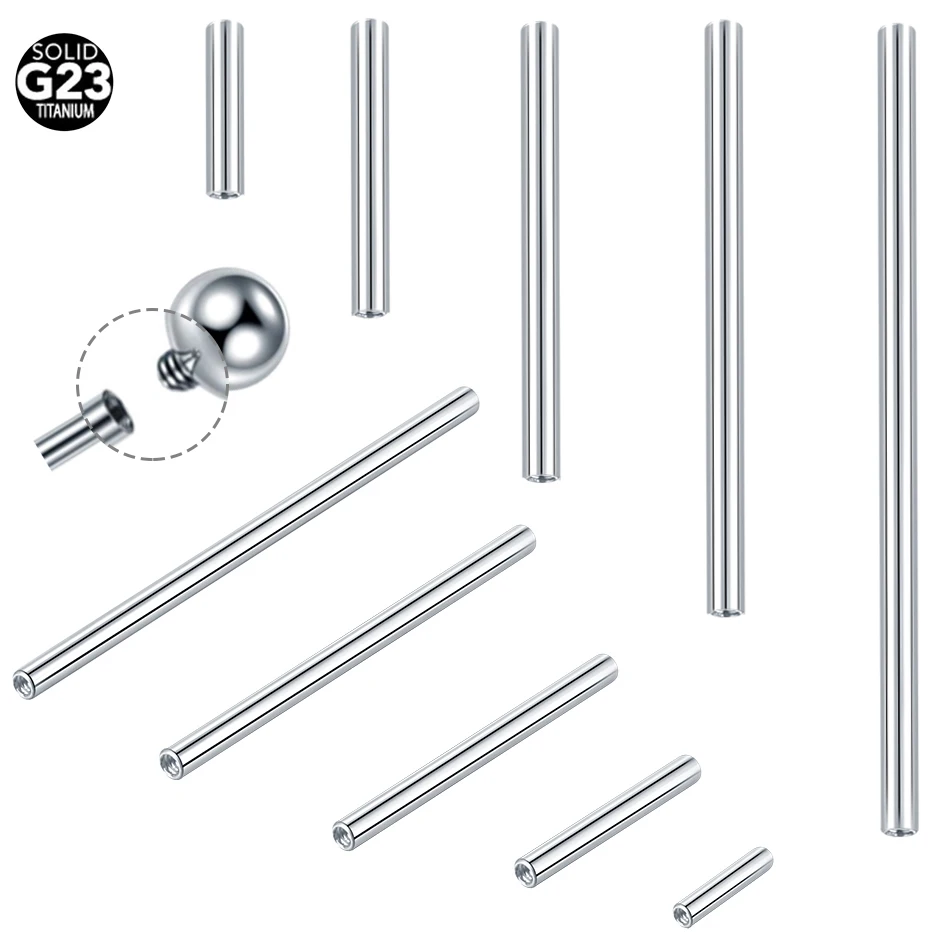 14G 16G Titanium Internally Threaded Straight Shaft Barbells Industrial Tongue Bar Nipple Piercing Replacement Accessories