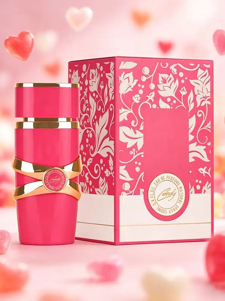 Candy Perfume — close no frasco rosa com detalhe dourado