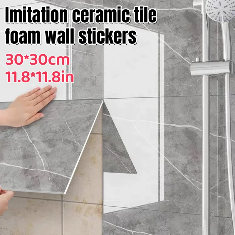 

Marble Pattern Foam Self-adhesive Wallpaper Home Decor Aluminum Foil Bottom Imitation Tile Wall Stickers for Kitchen Bathroom