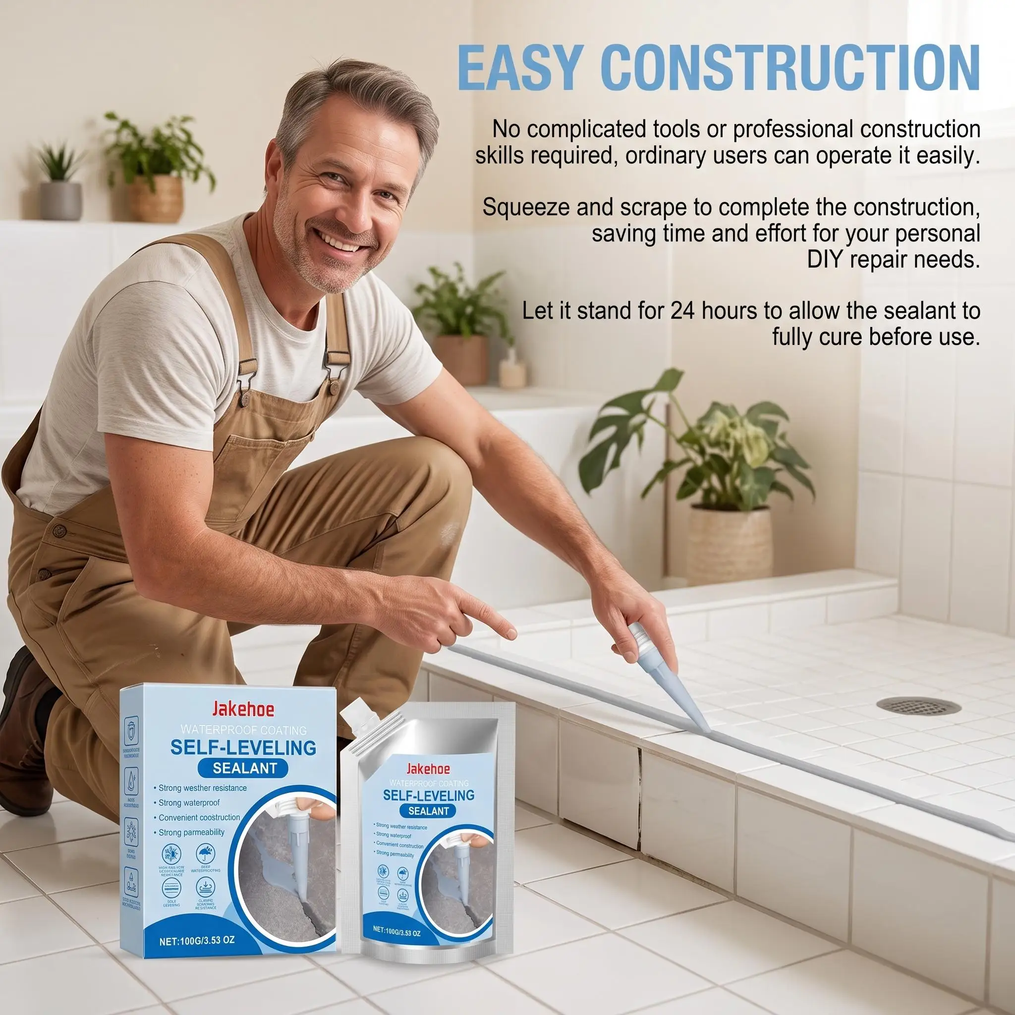 Jakehoe Concrete Crack Filler Self-Leveling Coating Waterproof Concrete Sealer Leak Proof Walls Floors Driveway Repair Quick Dry Sealant