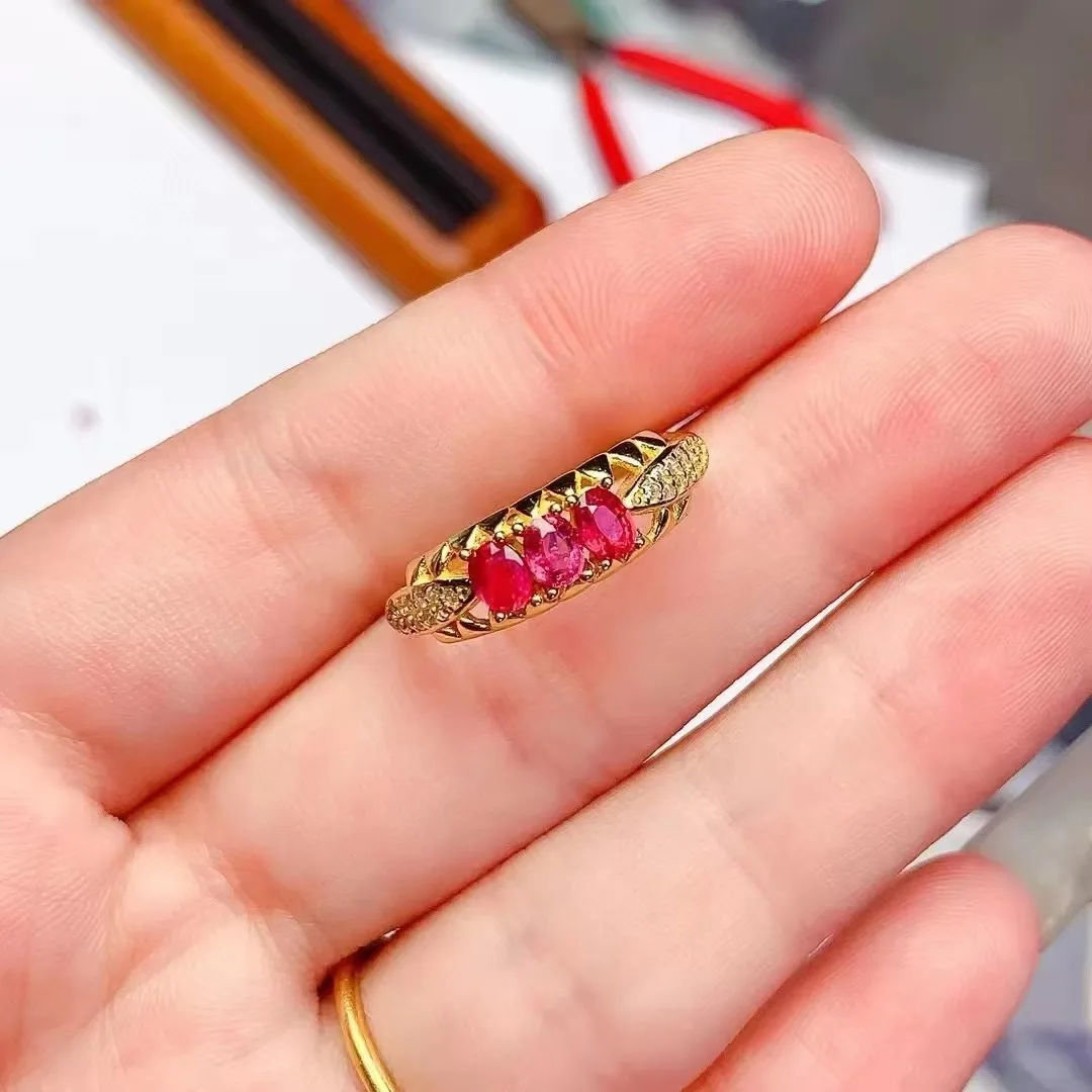 

Pure Natural Non-burning Padparadscha Pink Sapphire Women's Ring S925 Silver Plated 18K Gold Inlaid Gems Crystal Transparency