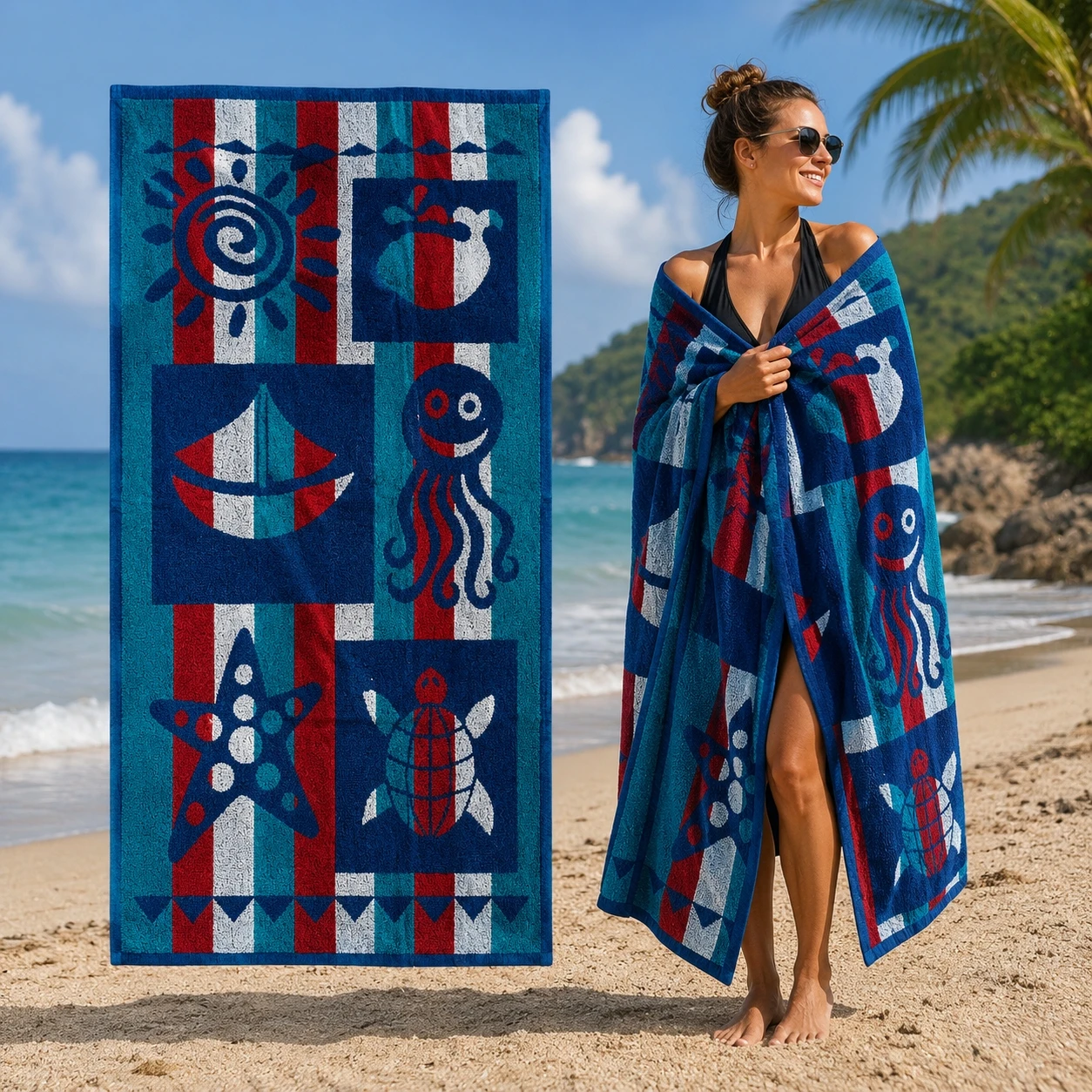 Strandlaken 90x160 cm van 80% katoen en 20% polyester, zacht, absorberend en sneldrogend, voor zwembaden, stranden en reizen, voor volwassenen, verkrijgbaar in 6 designs
