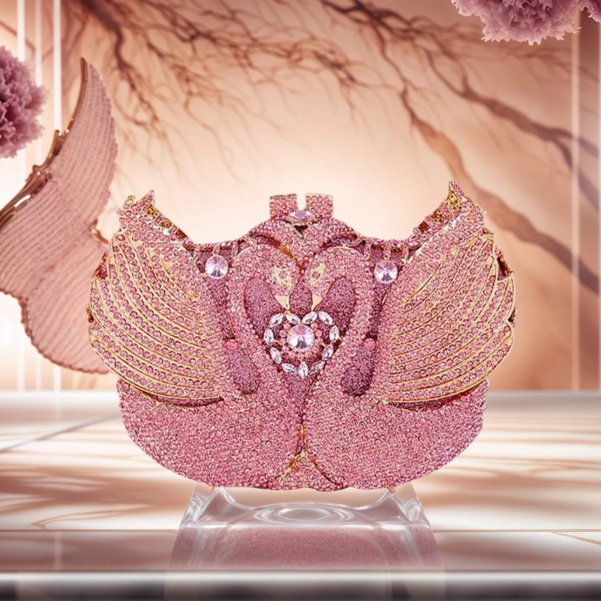 

Dazzling Women Swan Crystal Evening Bag Bridal Wedding Rhinestone Purse Party Diamond Handbag for Banquet Prom