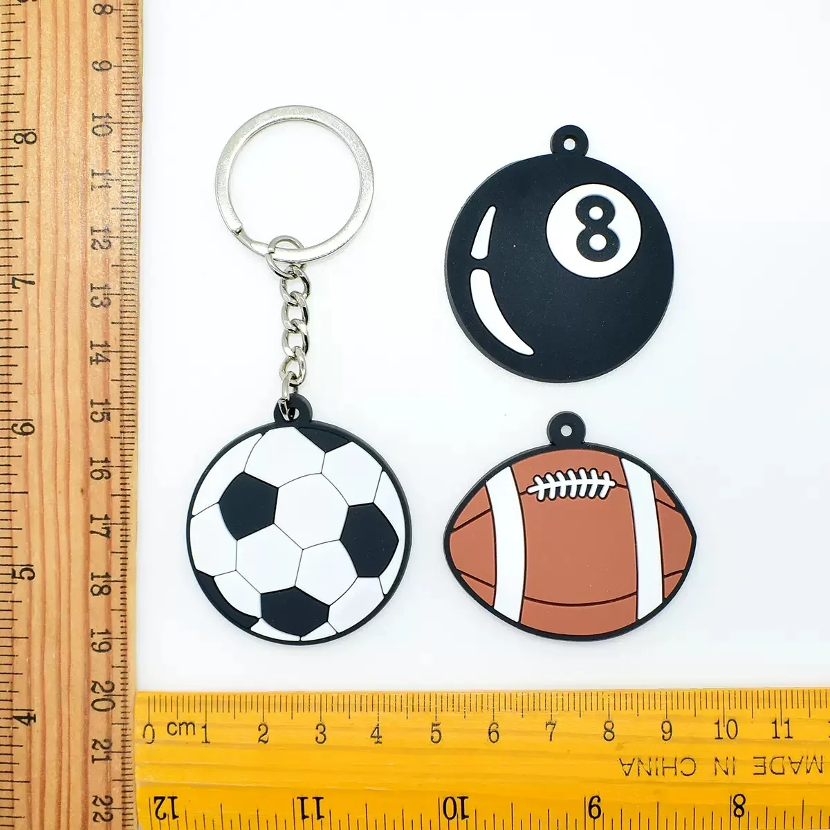 20 Fun and Creative Football Basketball Baseball Billiards Keychains Cartoon PVC Soft Rubber Keychains Car Keychain Bag Pendant