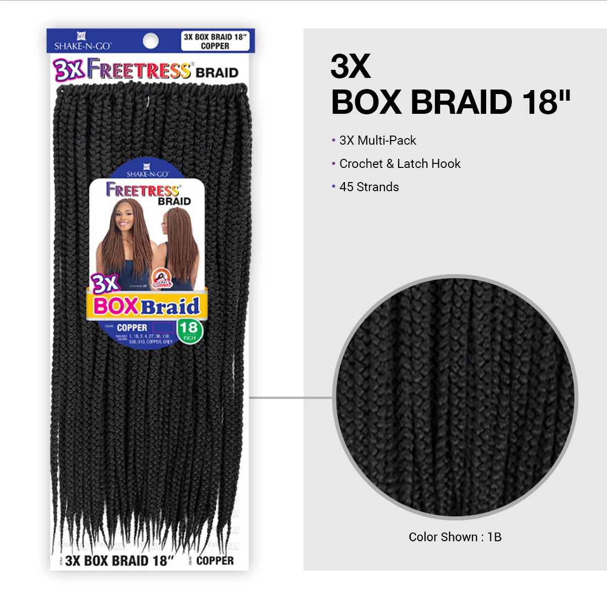 FreeTress Tresses synthétiques au crochet 3X Box Braid 18"