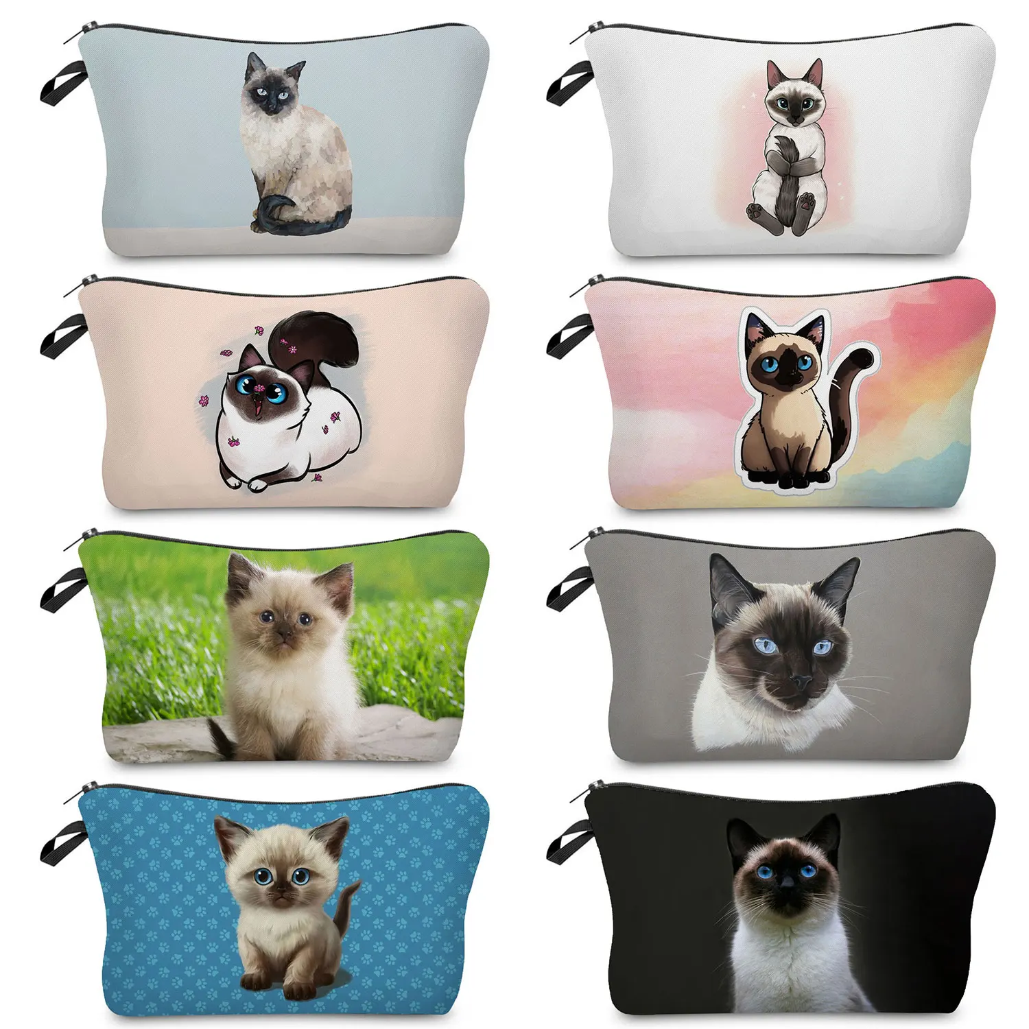 Siamese Cat Animal Print Women\'s Cosmetic Bag Outdoor Daily Use Portable Ladies Makeup Bag Beach Travel Mini Toiletry Kit