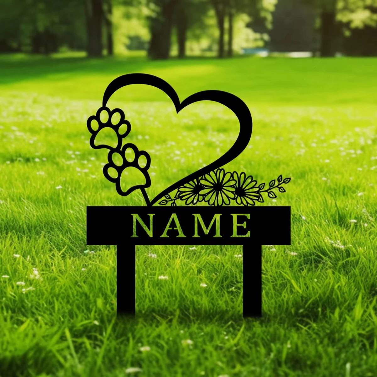 Custom Personalized Heart with Dog Paws Memorial, Metal Dog Pet Memorial Marker, Metal Dog Garden Stake Sign, Custom Dog Name