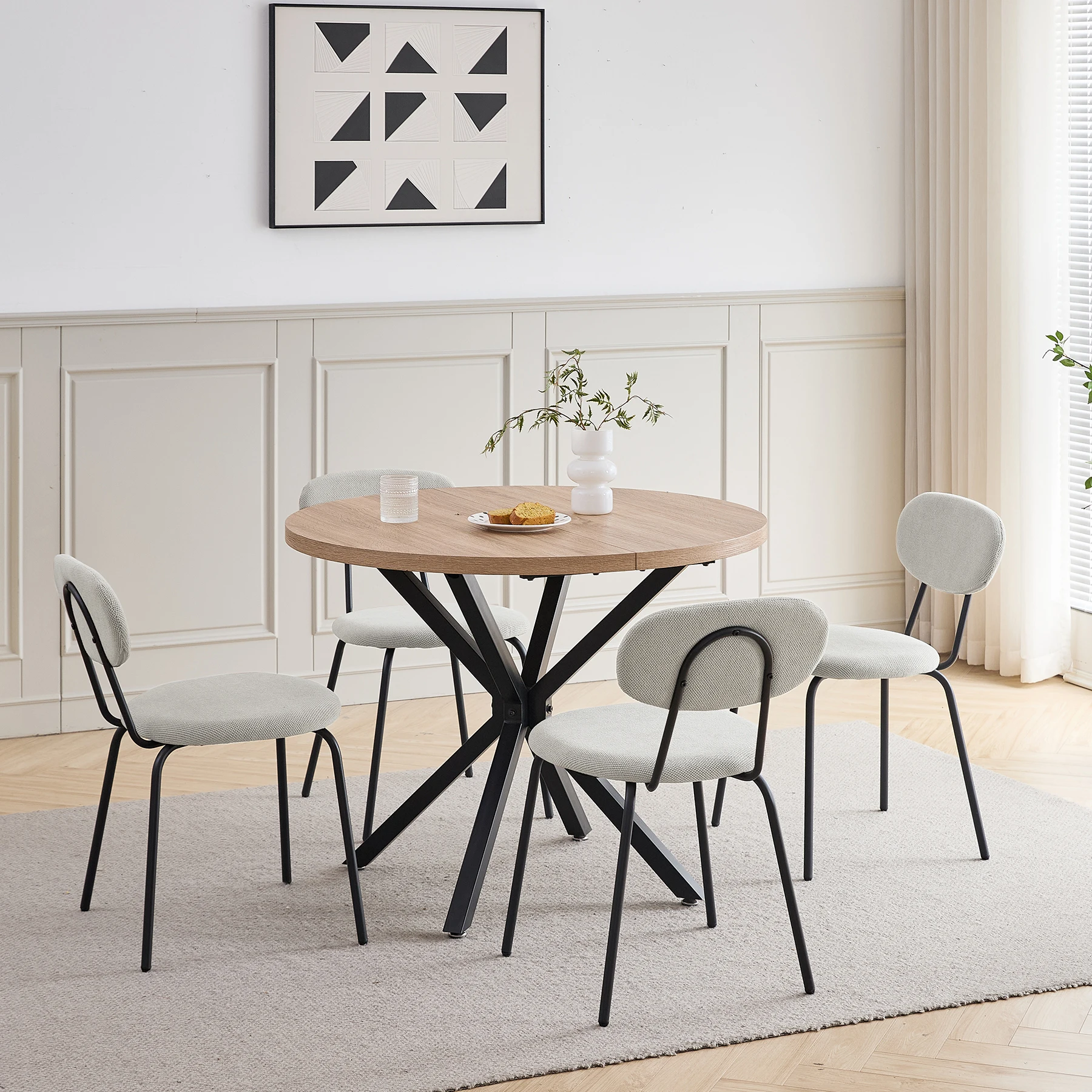 Set aus 4/6 nordischen Esszimmerstühlen mit Eisenbeinen, gepolstert, schlicht, hochwertig, stapelbar für Wohnzimmer/Wartezimmer/Bar/Restaurant – Detail 16