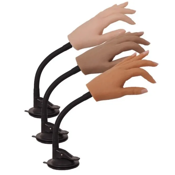 Realistic Silicone Nail Practice Hand Model for Training with Stand Female Bendable Fingers Mannequin Hand TG