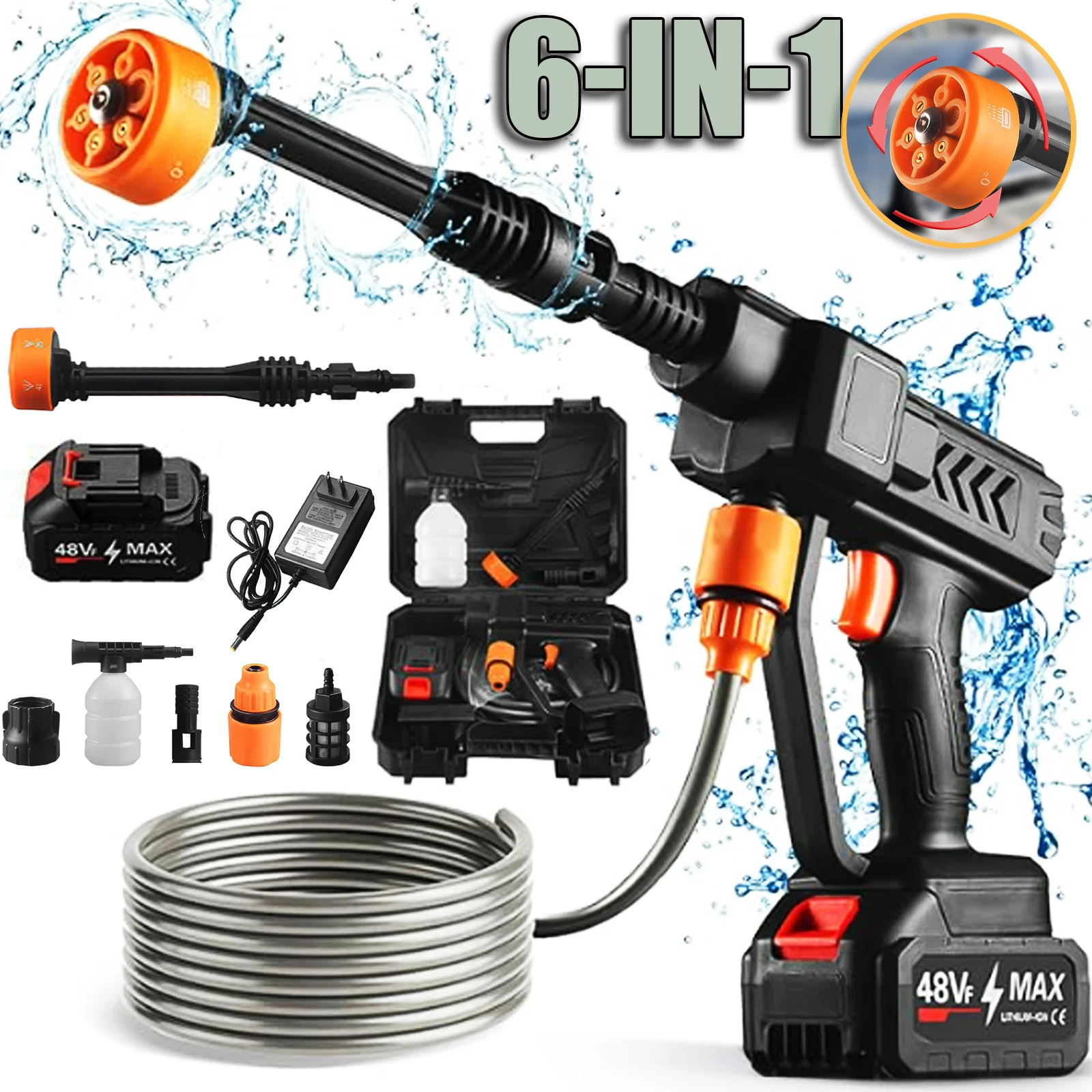 48V portatile senza fili elettrico per auto lavatrice pistola ad acqua per auto domestiche giardino