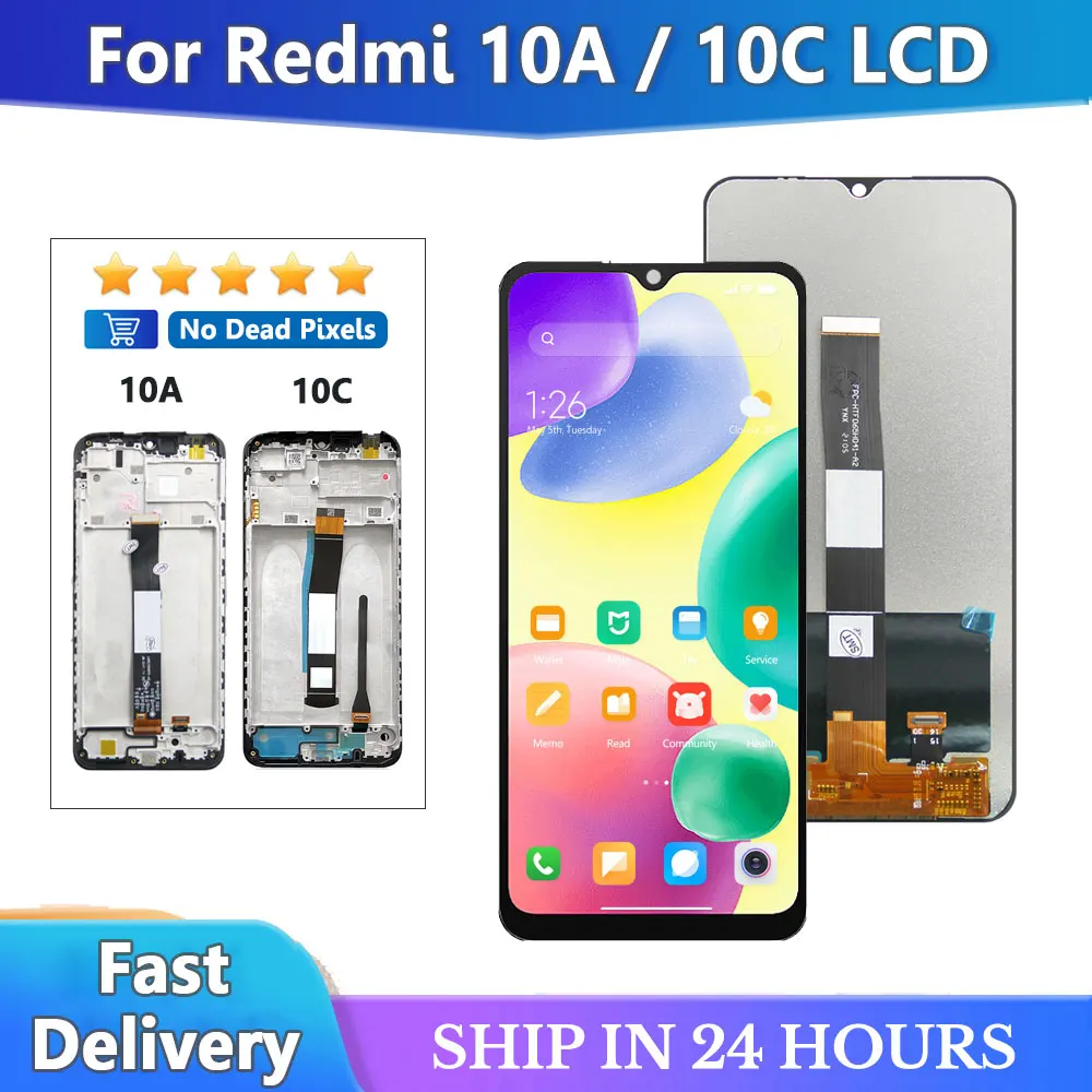 For Xiaomi Redmi 10A LCD 220233L2C Display Touch Screen Digitizer Replacement Parts For Redmi 10C 220333QL Screen With Frame