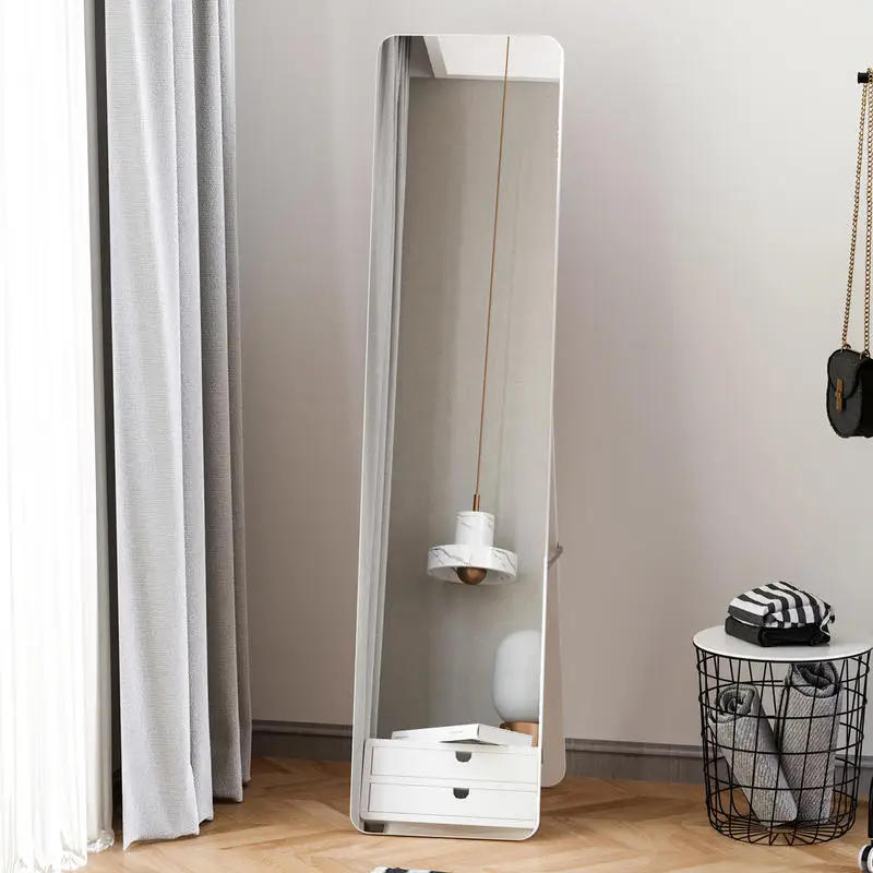 Miroir sur Pied et Mural rectangulaire dim. 37L x 43l x 156H cm Bois Aspect Blanc