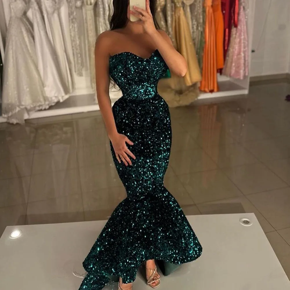 

Msikoods Green Glitter Mermaid Evening Dresses For Wedding Sequin Sweetheart Bodycon Celebrity Dress Special Occasion Party Gown