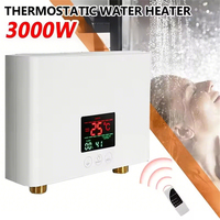 3000W 220V Instant Water Heater Bathroom Kitchen Wall-Mounted Electric Heaters LCD Temperature Display with Remote Control