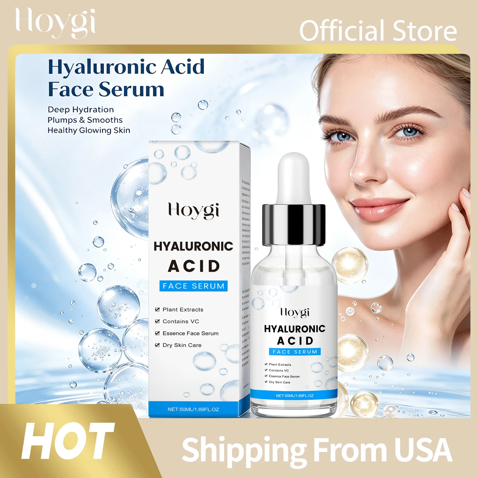 Hyaluronic Acid Face Serum Radiant Skin Tone Firming Plumping Moisture Reserve Smooth Absorption Refreshing Non Sticky Comfortable Facial Essence