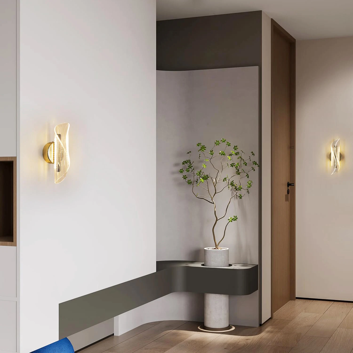 LED Innen-Wandleuchte, 12W Dimmbare Moderne Wandlampe Gold, Acryl Innen-Wandbeleuchtung für Schlafzimmer, Flur, Veranda – Detail 8