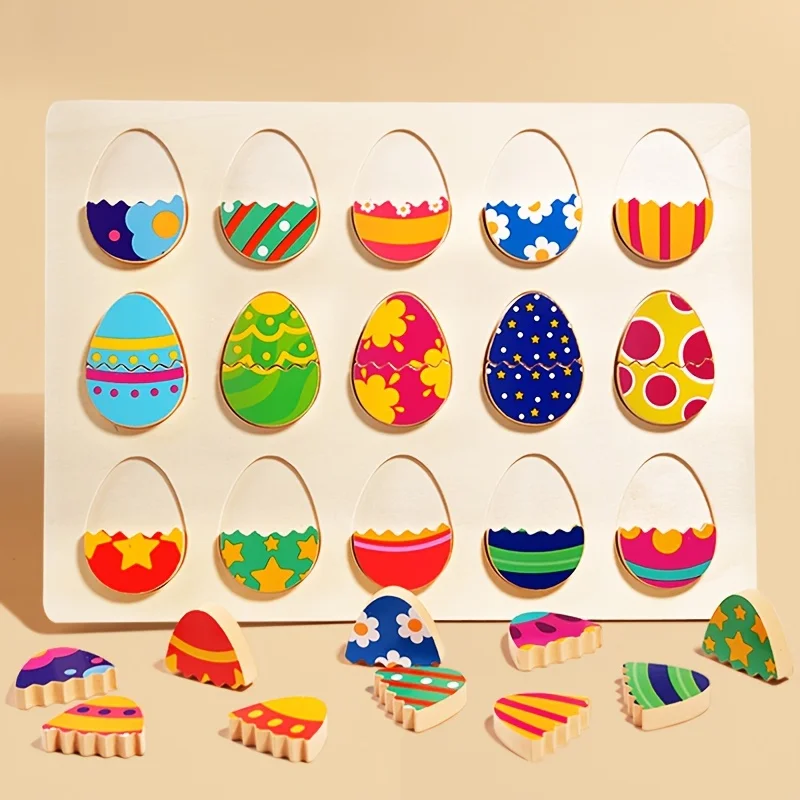 Rompecabezas a juego de huevos de Pascua para niños, juguete Montessori de madera con forma de huevos coloridos, juego a juego para el desarrollo de