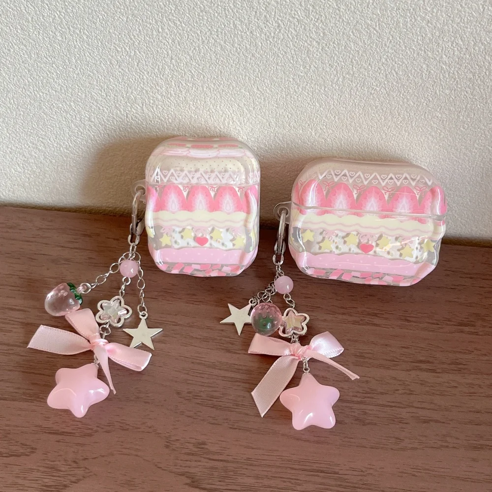 

Cute Fair Isle star bow headphone protective case for AirPods 2 3 4 Pro 2 3 Korean INS fashion new shockproof protective cover