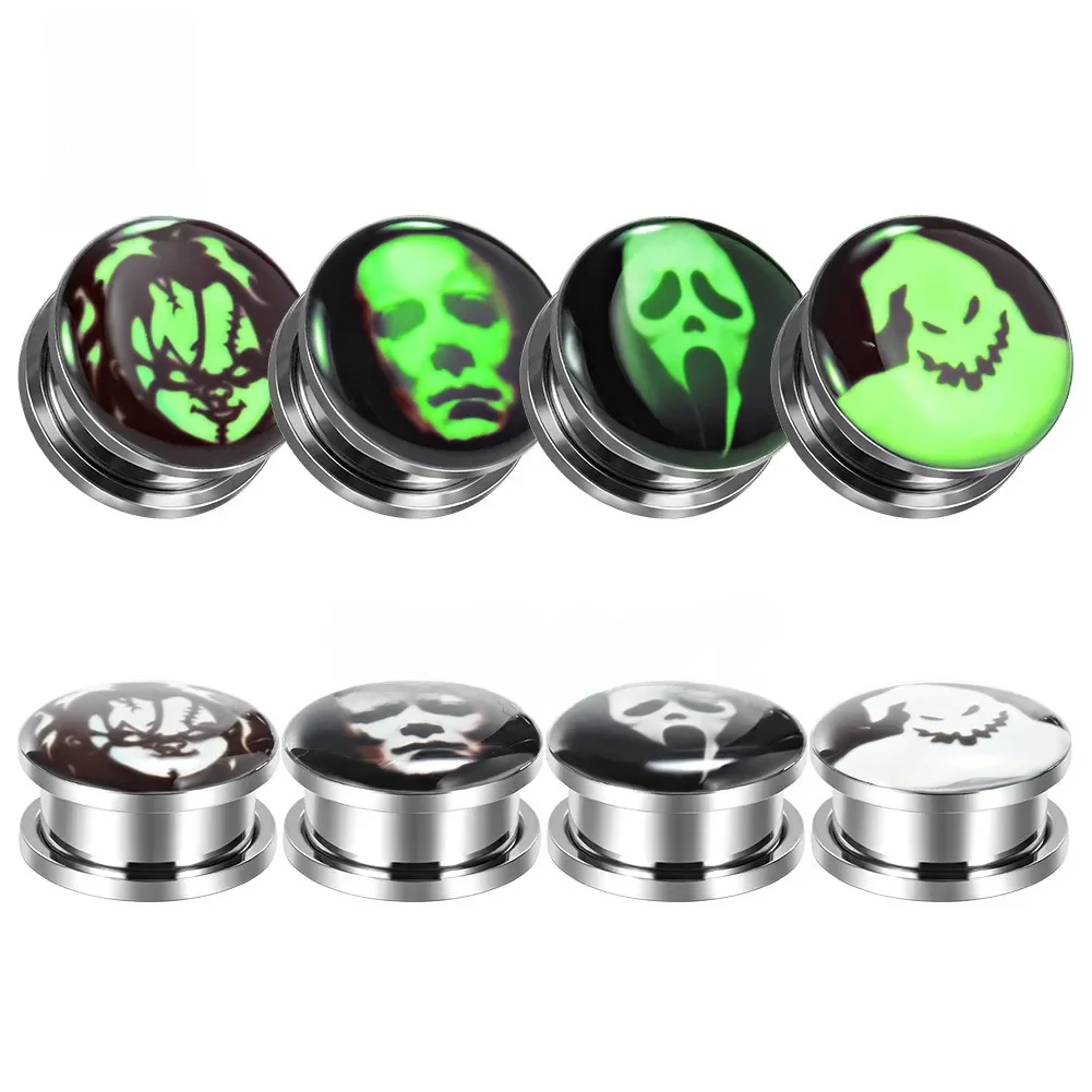KUBOOZ moda ze stali nierdzewnej Luminous czaszka Logo wskaźniki uszu ekspandery kolczyki tunele korki Piercing Stud 6mm do 30mm 2 sztuk — zdjęcie 2