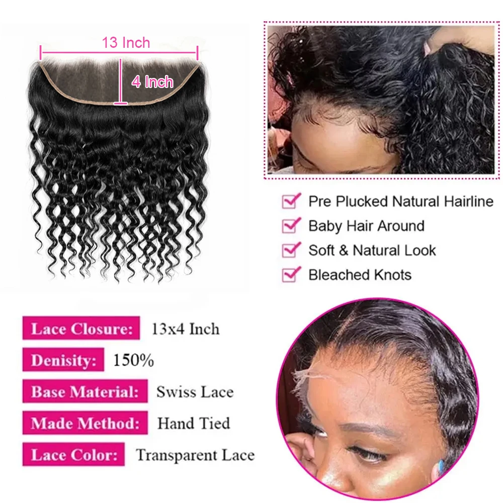 Deep Water Wave Bundles With Frontal 100% Unprocessed Raw Human Hair Vietnamese Full And Thick 3 Bundles With 13x4 Lace Frontal