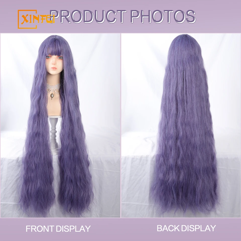 XINFEI 43 بوصة سوبر طويل مجعد متموج طويل الأرجواني بيروكات صناعية مع الانفجارات لوليتا تأثيري حفلة الهالوين الشعر الطبيعي #2
