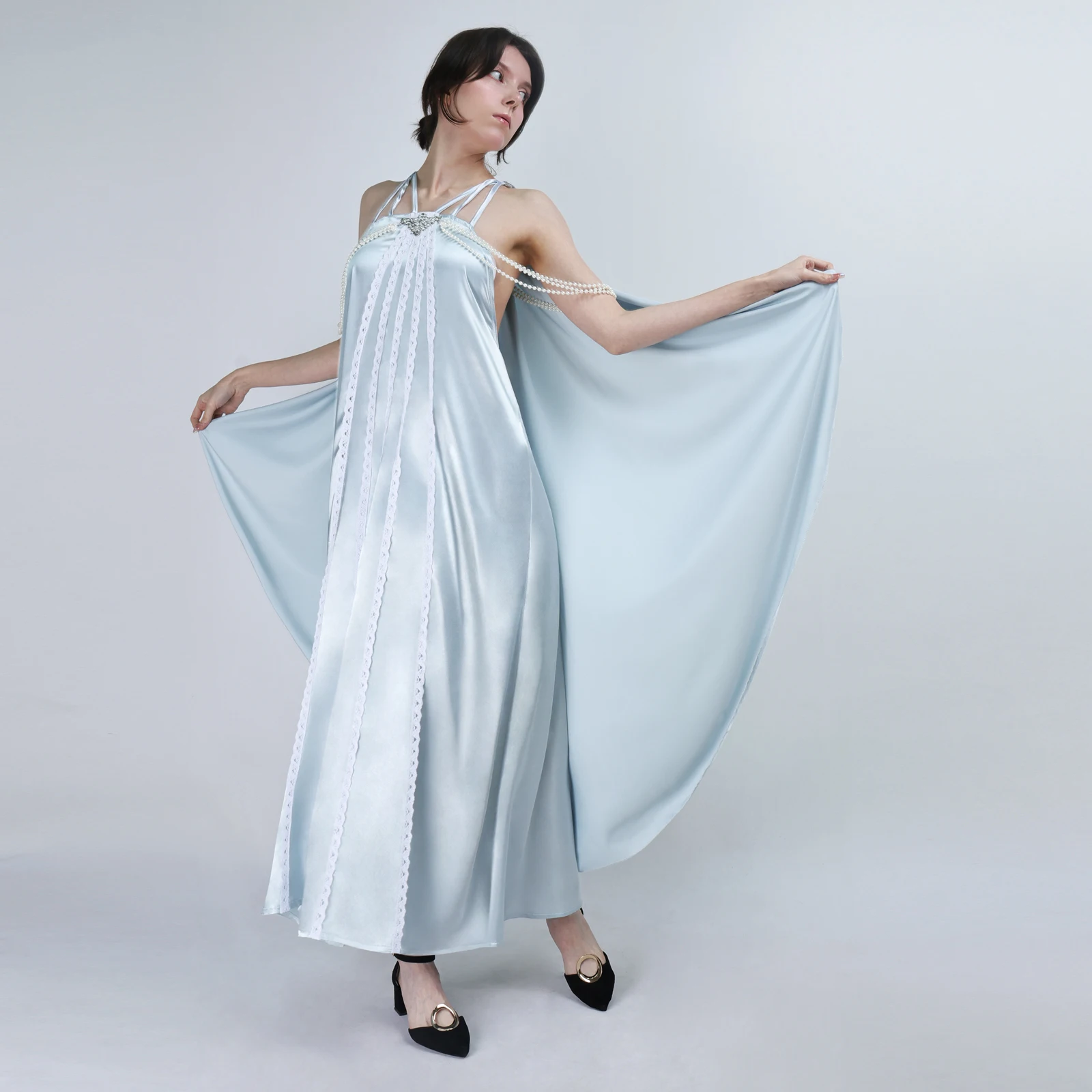 

Padme Amidala Blue Long Dress Cosplay Gown Naboo Queen Gown With Pearl Halloween Carnival Costume