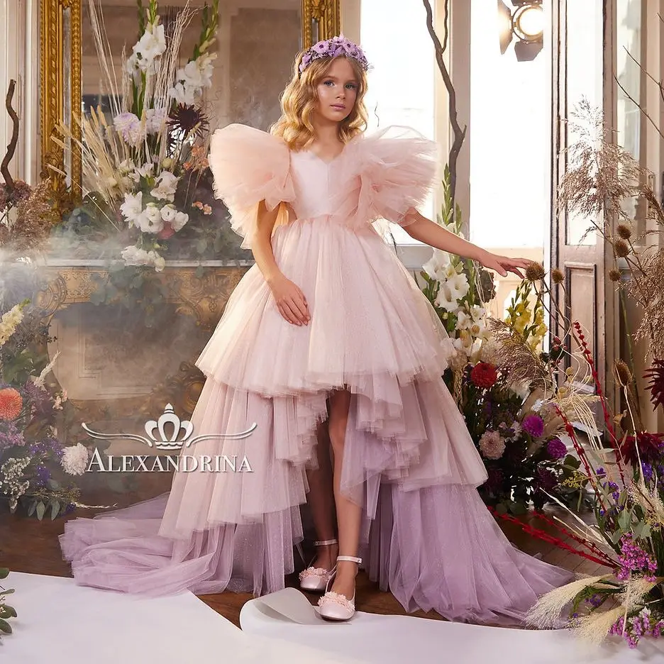 

Elegant High Low Flower Girl Dresses Girls Party Gowns Kids Wedding First Communion Dresses Birthday Pageant Dress