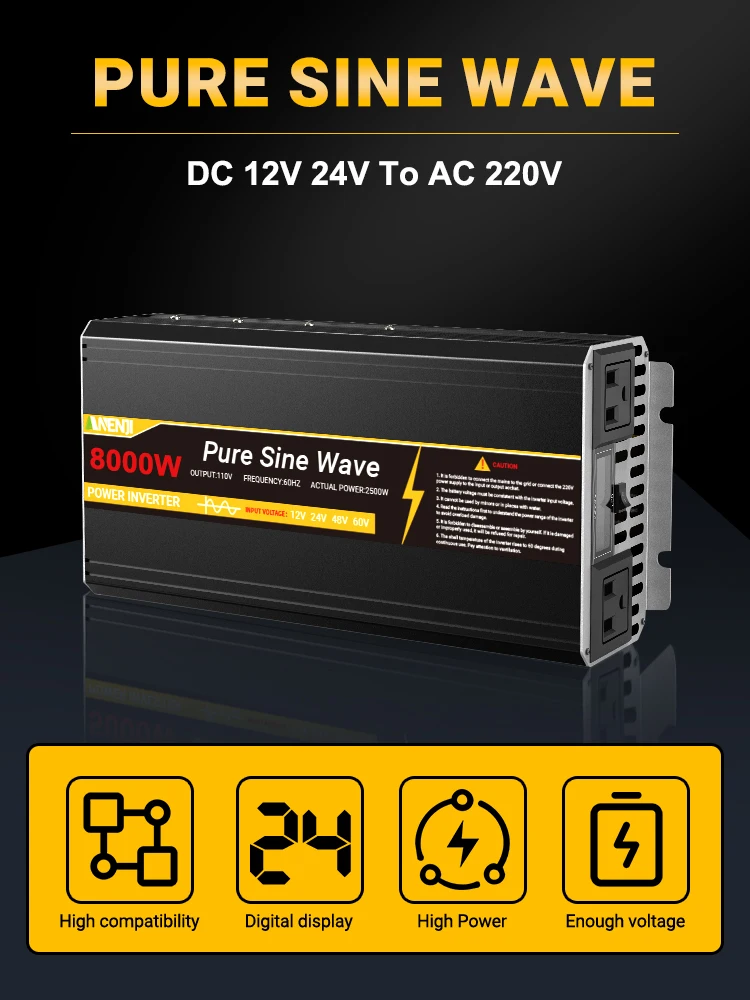 ANENJI 8000W Auto Inverter DC 12V/24V Zu AC 220V Reine Sinus Welle 8KW Fahrzeug Inverter power Spannung Auto Converter Inverter Für RV