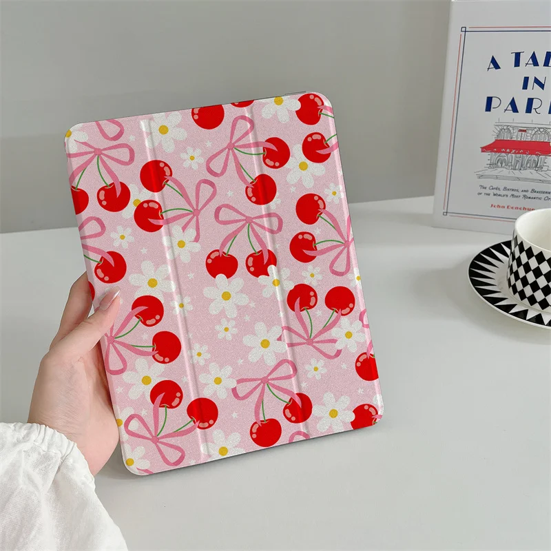Cute Bow cherry Pink Case For iPad 10 Pro 11 inch Air 2024 iPad Air 6 5 4 10th Air 3 10.9 7 8 10.2 9.7 inch mini 6 5 4 Cover