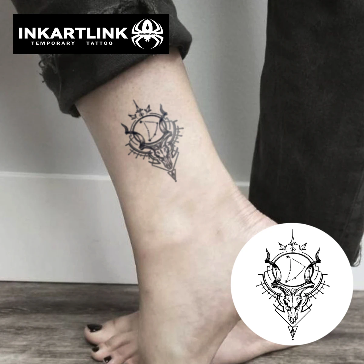 3 pcs Goat skull Temporary Tattoo,Lasts To 15 Days New Technology Magic Waterproof Semi Permanent Sticker.