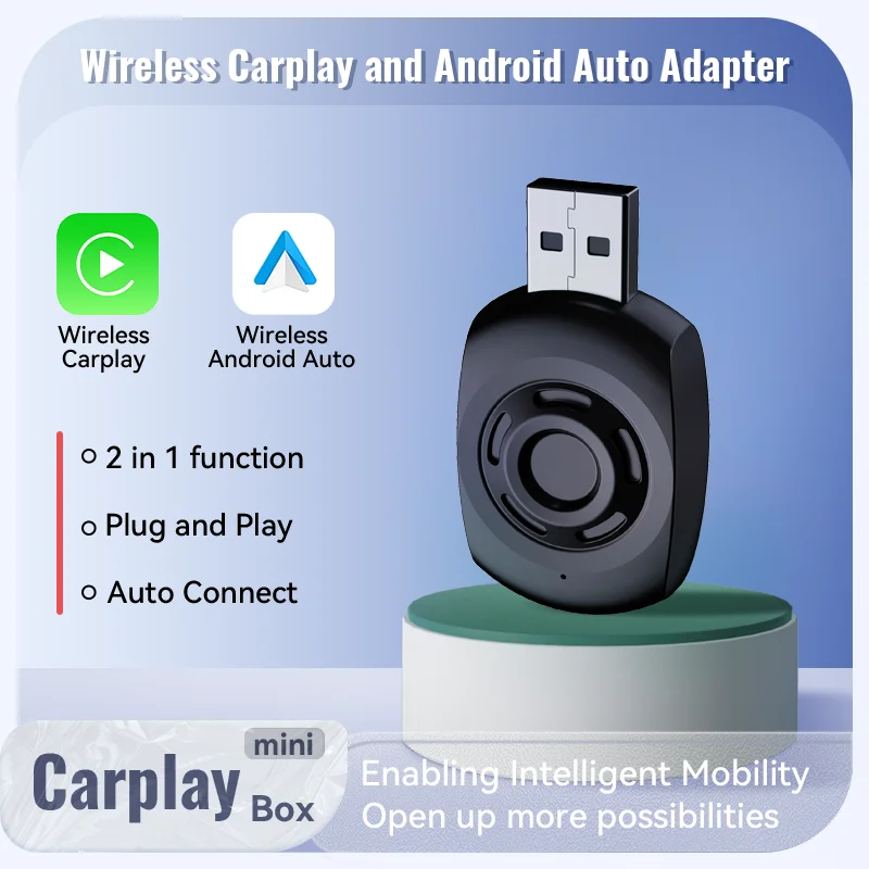 AI Box 2 In 1 Carplay adaptor nirkabel otomatis Android mobil berkabel ke nirkabel USB Dongle untuk Hyundai Toyota Honda Kia Mitsubishi