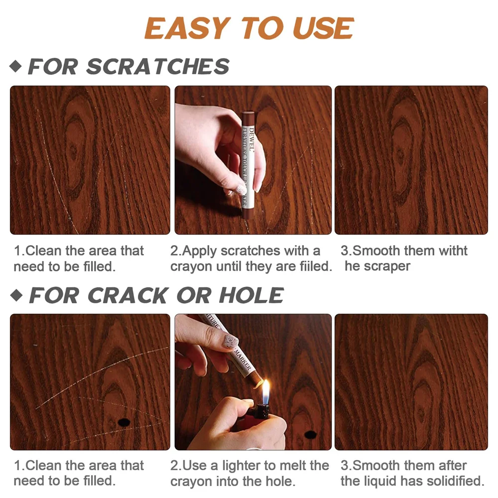 SEISSO 6 قطعة الخشب اللمس حتى أقلام الشمع الطلاء العصي عدة للأثاث صفح الطابق الخدوش ثقوب DIY بها بنفسك استعادة مكتب المنزل