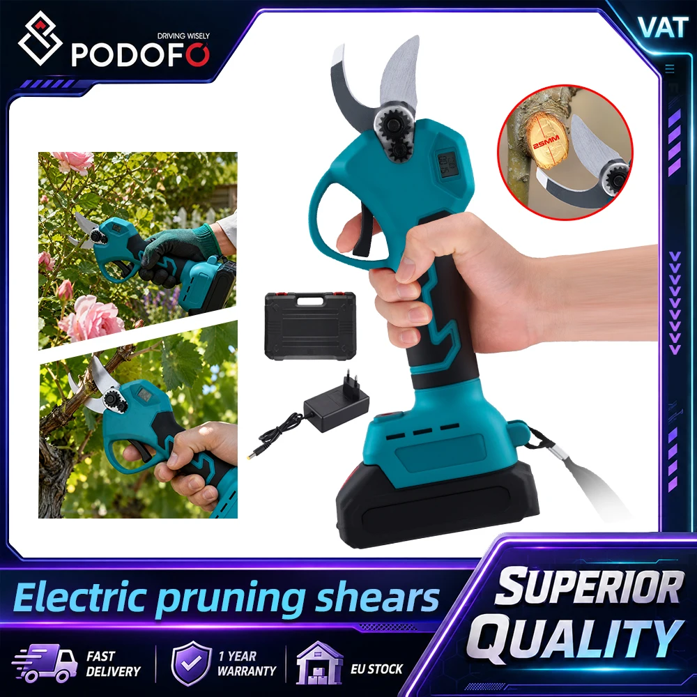 Podofo Cisailles de jardin électriques sans fil 40 MM, sans balais, pour la taille des branches d'arbres, portables, avec 2 batteries, pour la taille des branches et des bourgeons
