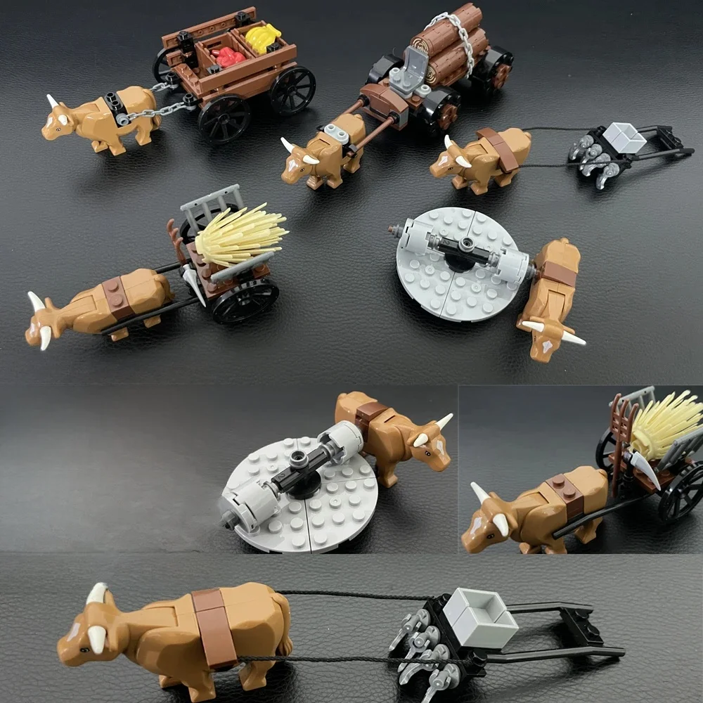 MOC â blocs de construction de ferme mĂ©diĂ©vale pour bĂ©tail, blocs de construction, Transport de chevaliers, briques de bĂ©tail, modĂšle minifigure, accessoires, jouet
