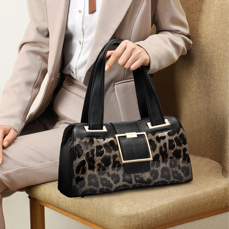 Genuine Leather Women's Bag 2023 New Fashion Leopard Pattern Shoulder Bag Cowhide Handbag Women's Bag