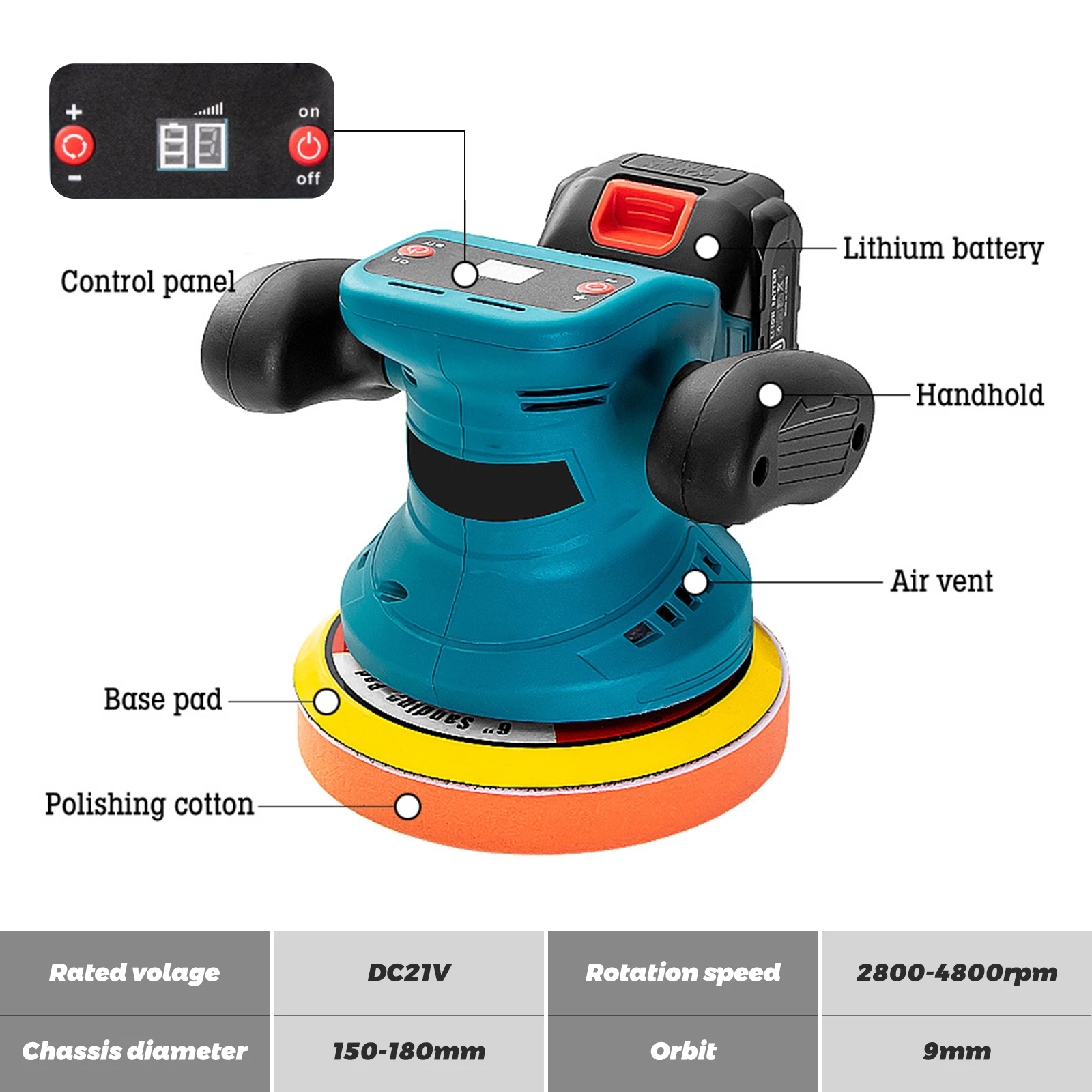 (ND) Lithium ion polishing machine, car waxing machine (for large products shipped individually)