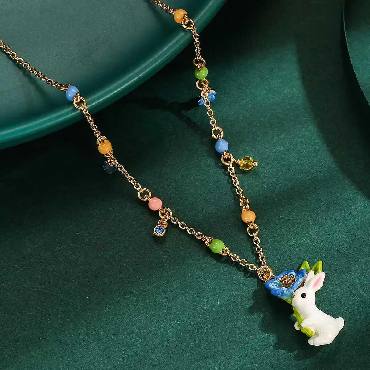 

Arlea White Rabbit Blue Flower Necklace 2024 New Fashion Handmade Enamel Necklace Light Luxury Clavicle Chain Accessory jewelry