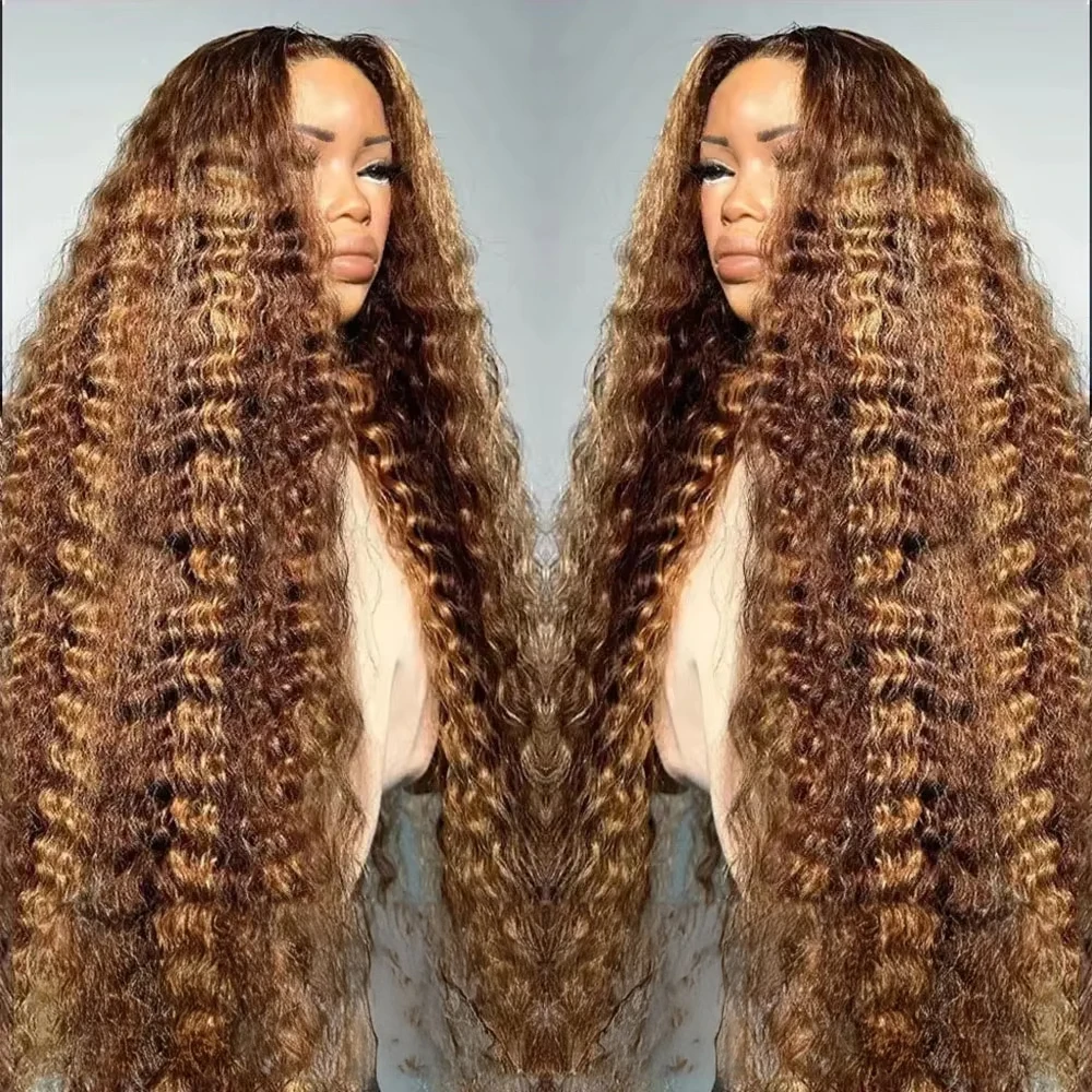 

Glueless Deep Wave Wigs Highlight Ombre Human Hair 13x4 Lace Frontal Curly Wig Ready To Wear 4/27 Blonde 7x5 Pre Cut No Glue Wig