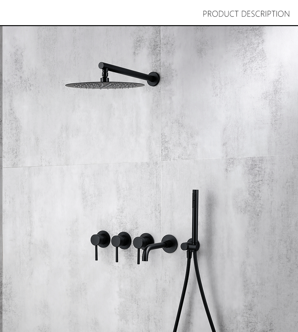 Matte Schwarz Dusche System Bad Badewanne Wasserhahn Mischbatterie Wand Montieren Badewanne Auslauf Drehen 8/10/12 10-zoll-niederschlag HeadShower – Detail 2