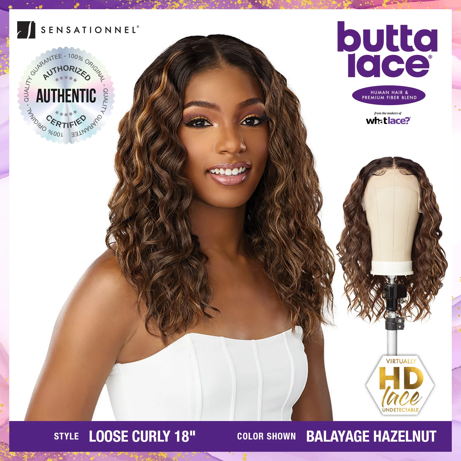 Sensationnel Butta Lace Human Hair Blend HD Lace Front Wig Loose Curly 18