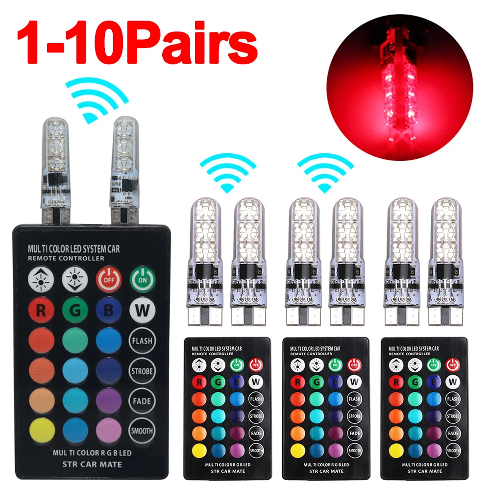 1-10 Pairs Car LED Lamp Car Width Lamps T10 RGB Suit with Remote Controller(no battery) External Clearance Width Parking Light