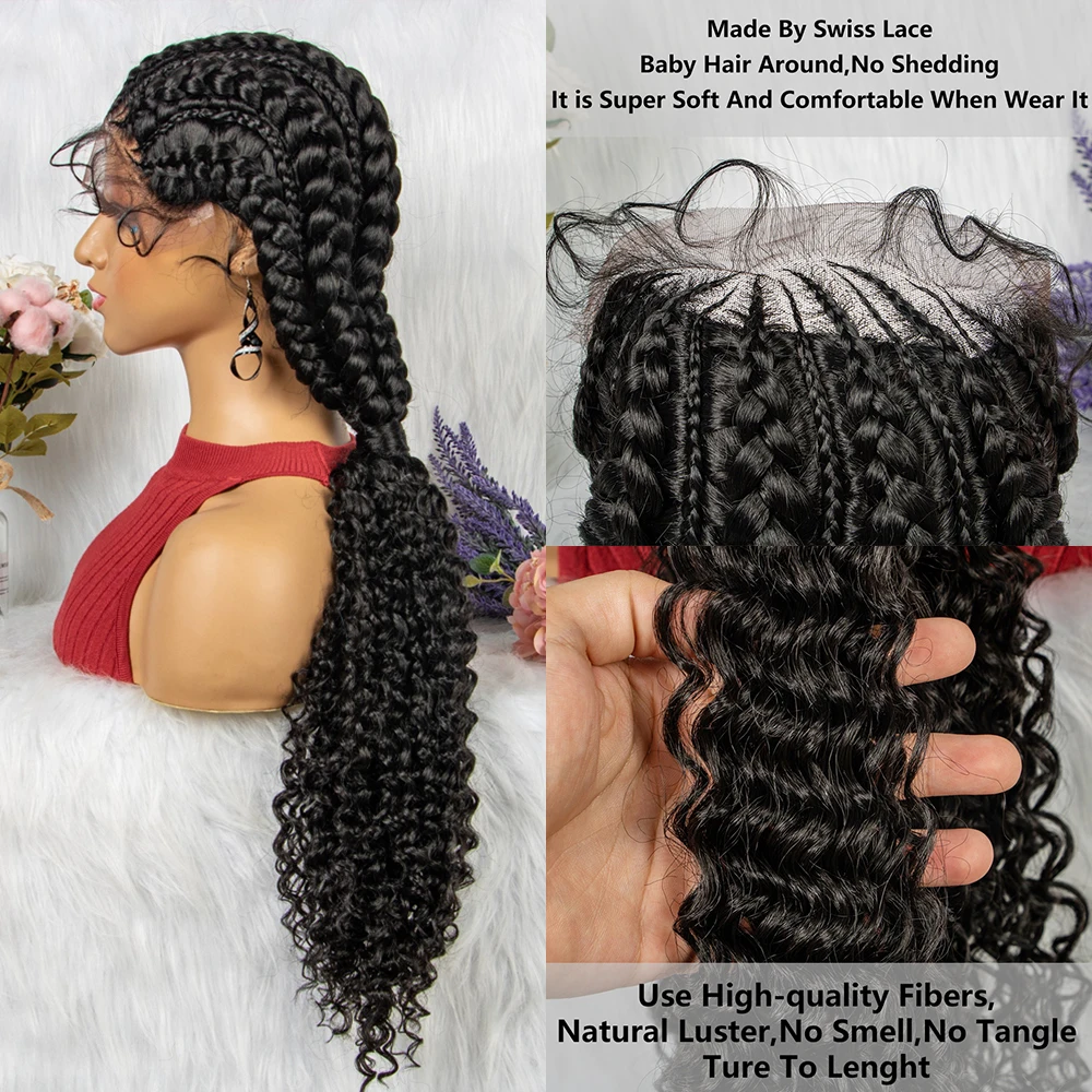 Lace Frontal Synthetic Braided Wigs Lace Front Braided Ponytail Wig Natural Knotless with Baby Hair for Black Women Daily Use