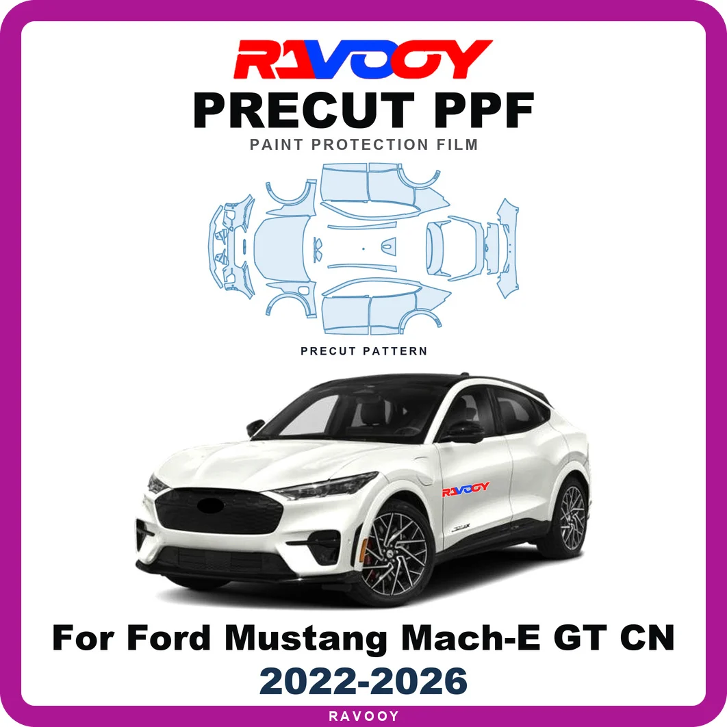 Precut PPF For Ford Mustang Mach-E GT CN 2022-2026 8.5mil TPU Paint Protection Film Hood Bonnet Bumper Headlight Self-Healing