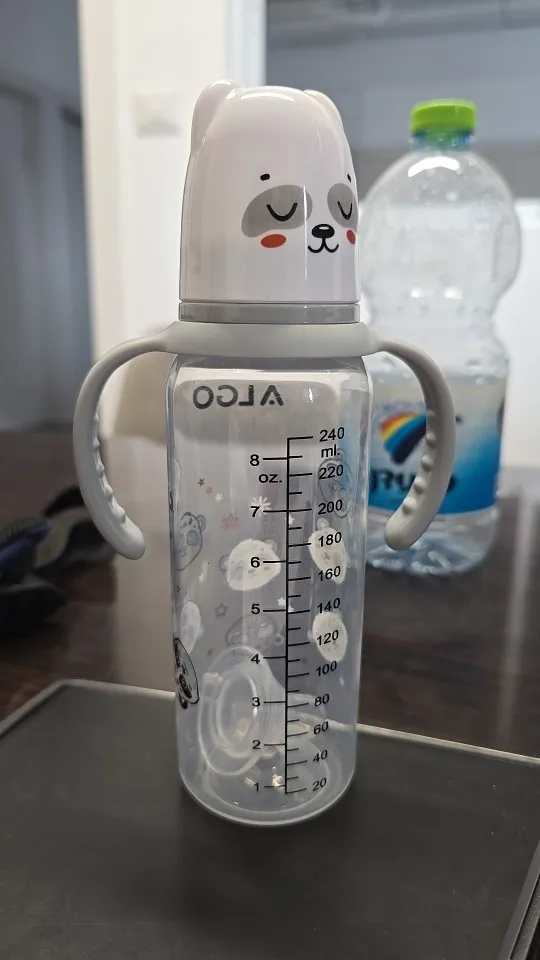 8.12 oz polypropylene baby bottle with handle - leak proof standard caliber, durable PP material and silicone nipple, ideal gift photo review