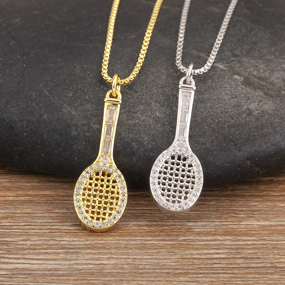 Nidin Hot Sale Original Design Badminton Racket Shape Inlaid Zircon Charm Pendant Necklace For Women Clavicle Chain Jewelry Gift