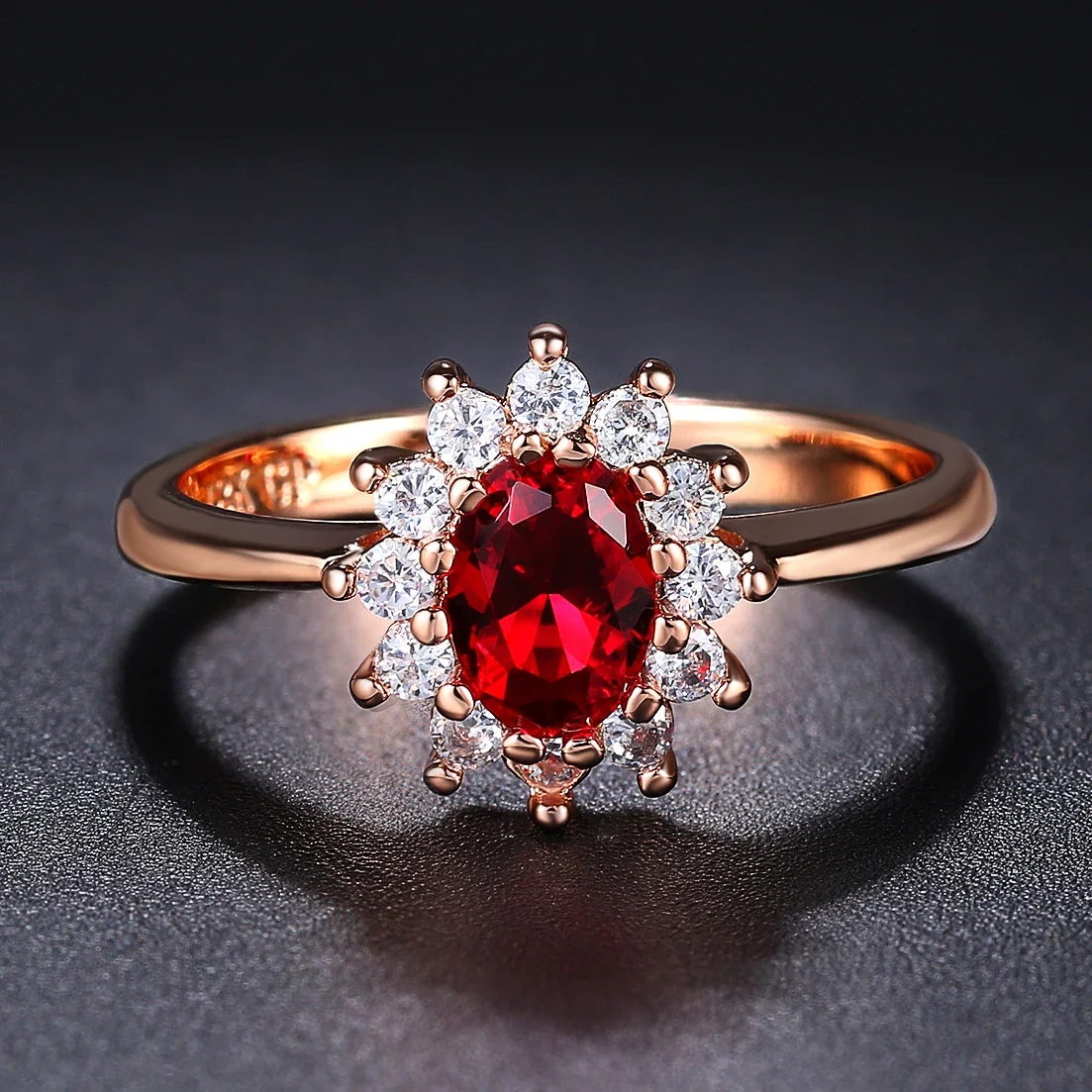 Klasyczne czerwone kryształowe obrączki dla kobiet Bridal piękna róża złoto cyrkon kryształowy pierścionek zaręczynowy biżuteria R187 — zdjęcie 2