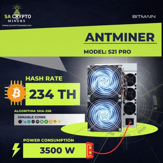 AF مبيعات رائعة Bitmain Antminer S21 PRO 234 TH 3510W 15J/T BTC