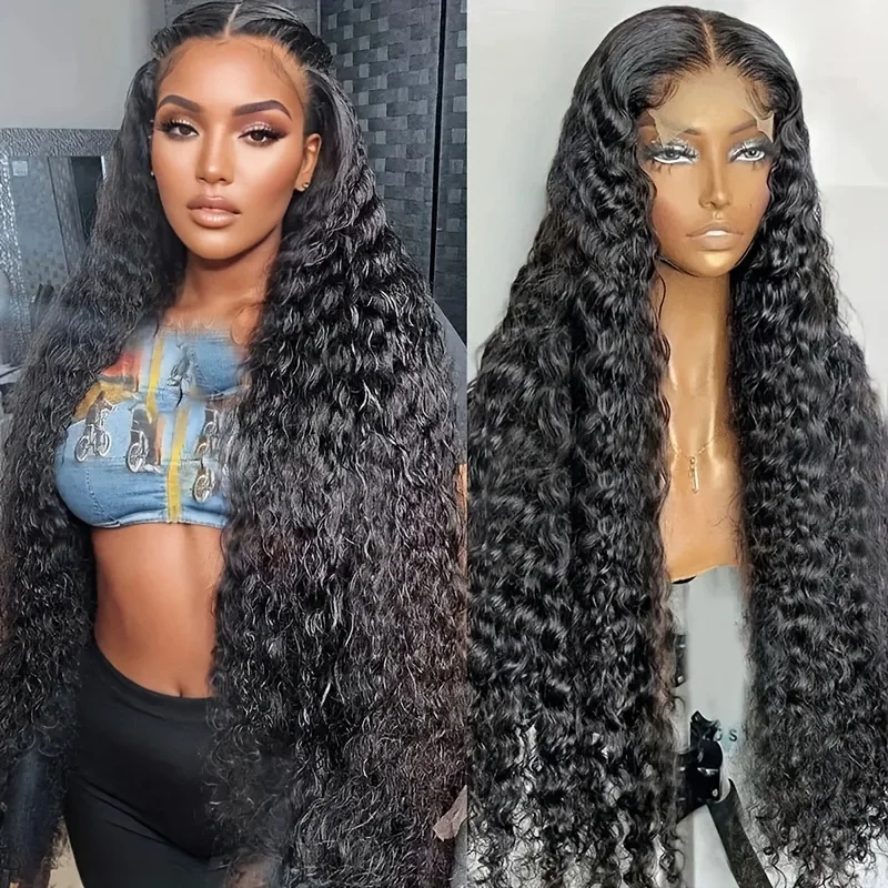 

180 Density Loose Human Hair wigs 40 inch 13x6 Natural Black Brazilian Curly Loose Deep Wave 13x4 HD Lace Frontal Wig For Women