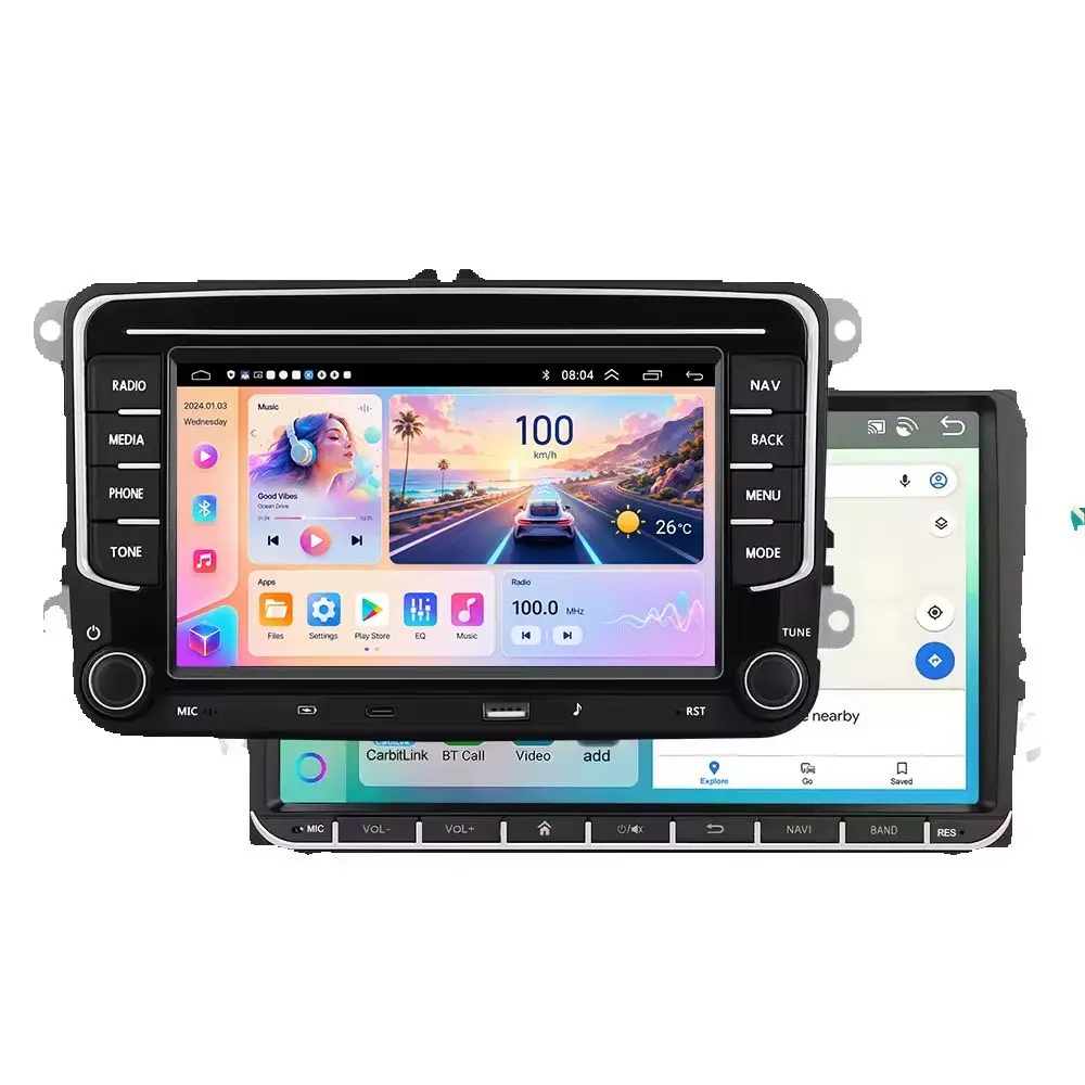 Podofo 7" 9" Radio CarPlay Android do VW Volkswagen Golf Passat Jetta MAGOTAN POLO BORA Skoda SEAT Odtwarzacz Multimedialny 2din Nawigacja GPS WiFi Type-C Inteligentny System Samochodowy Jednostka — 2